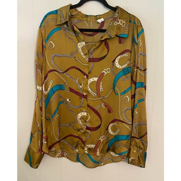 Cato Equestrian Western Silky Button-Down Long‎ Sleeve Collared Blouse XL - Picture 6 of 12